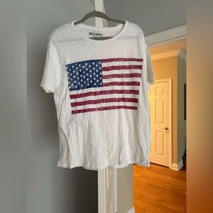 White T-Shirt with American Flag Design show me your mumu